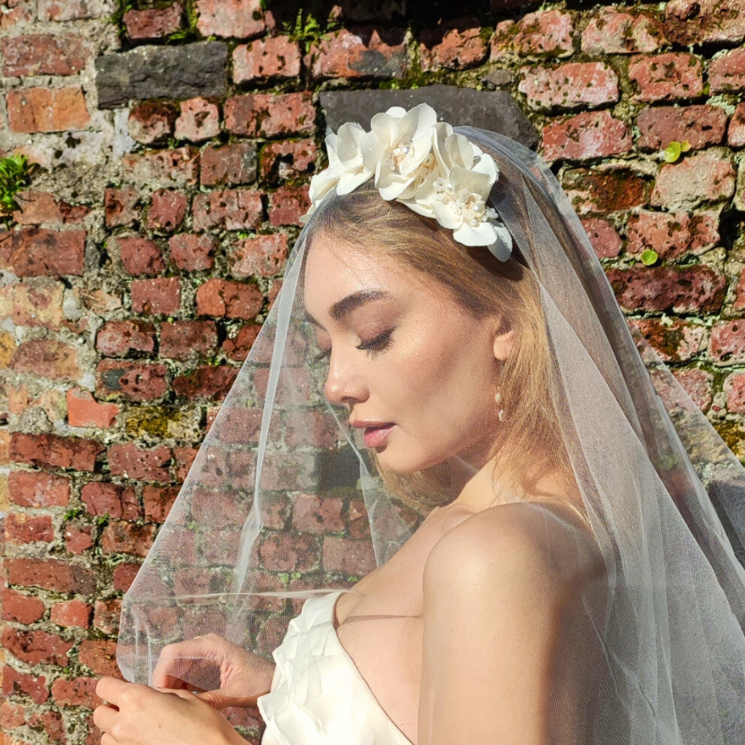 Ivory Raw Silk Flower Headband