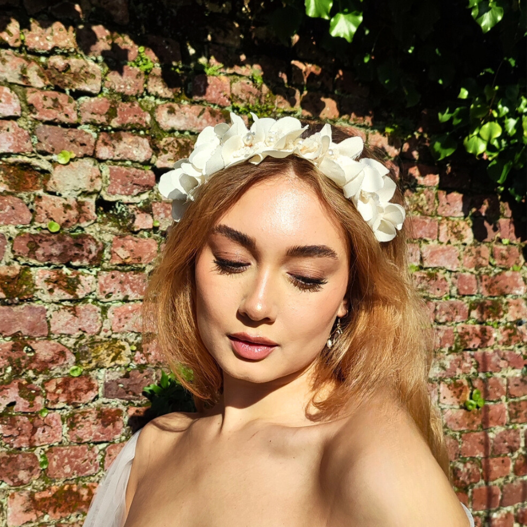 Ivory Raw Silk Flower Headband