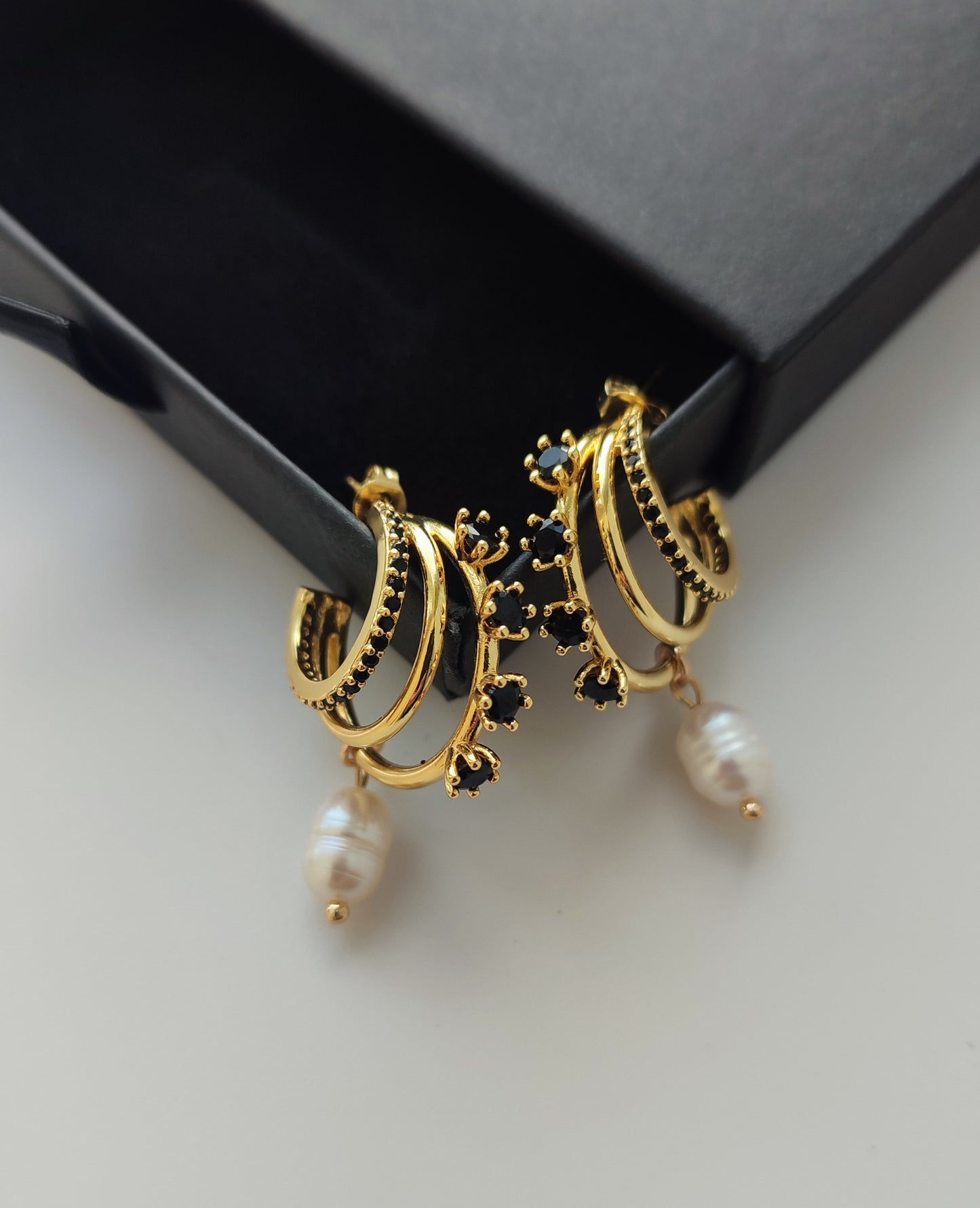 Triple Hoop Statement Earrings with Pearl