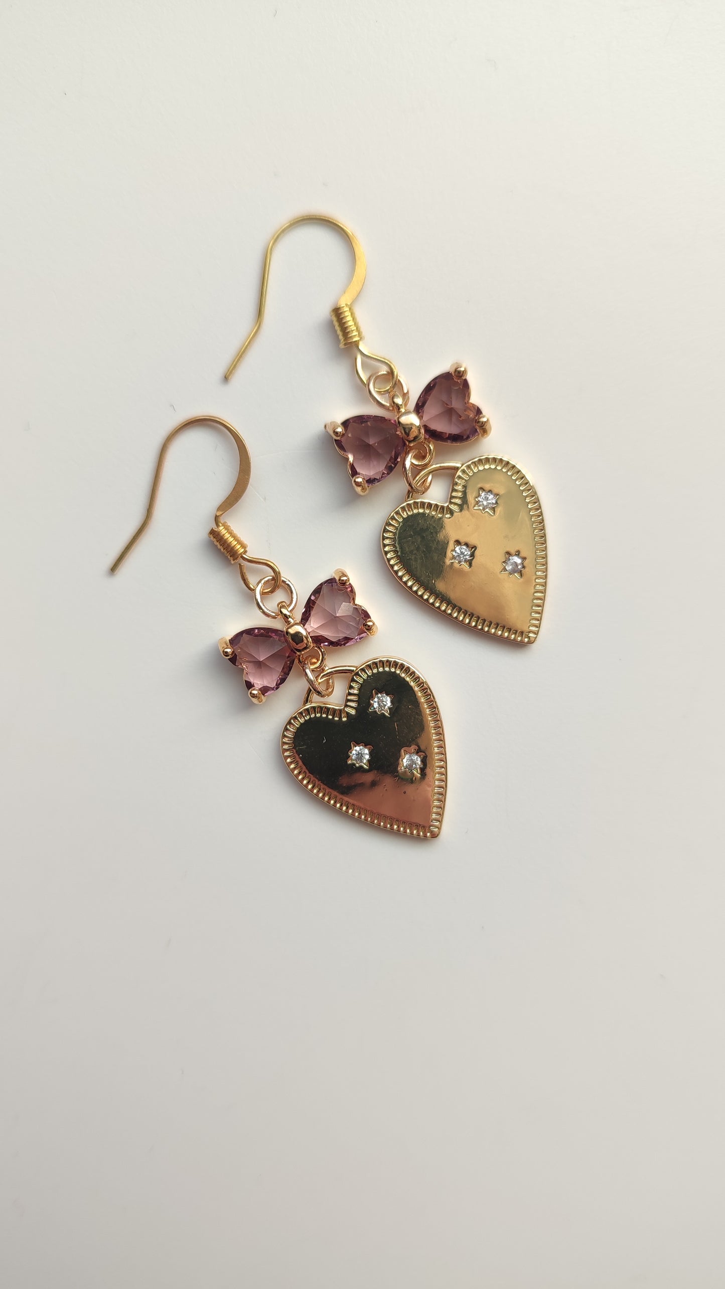 Purple Bow Heart Earrings