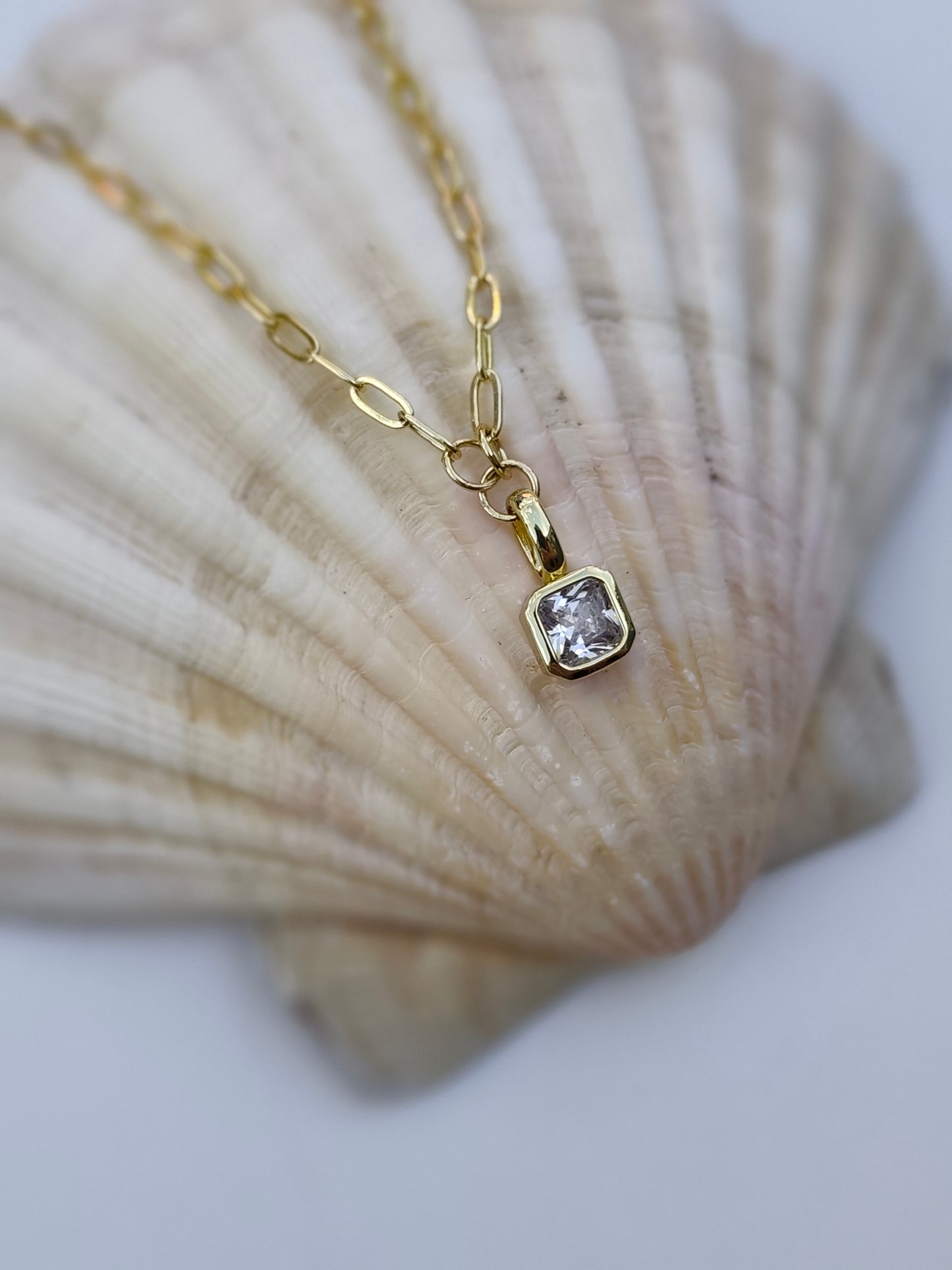 Gold Filled Cubic Zirconia Square Pendant