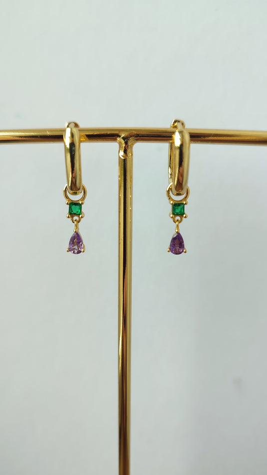 Oval Hoop with Green and Purple Charm