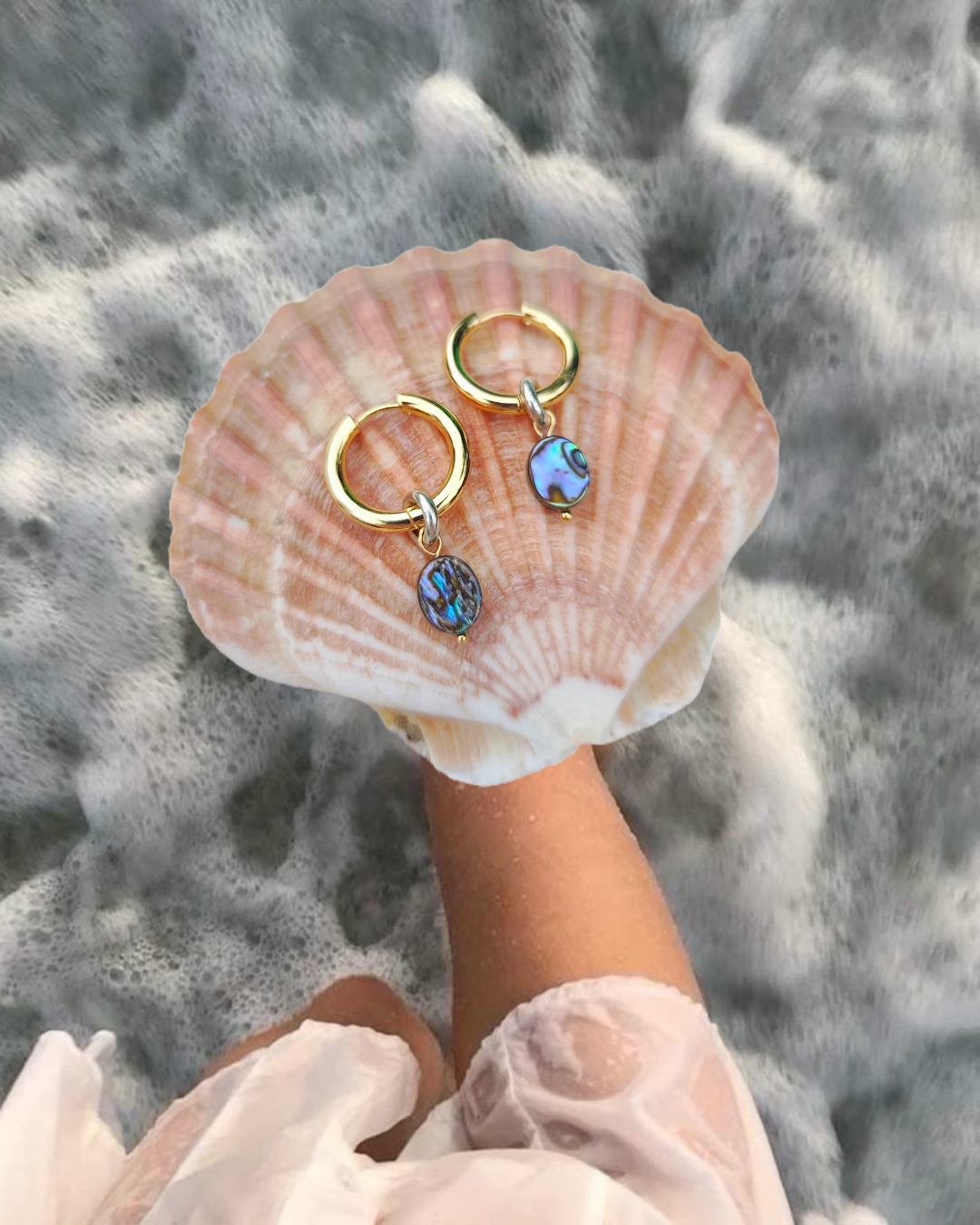 Abalone Shell Gold Filled Hoops