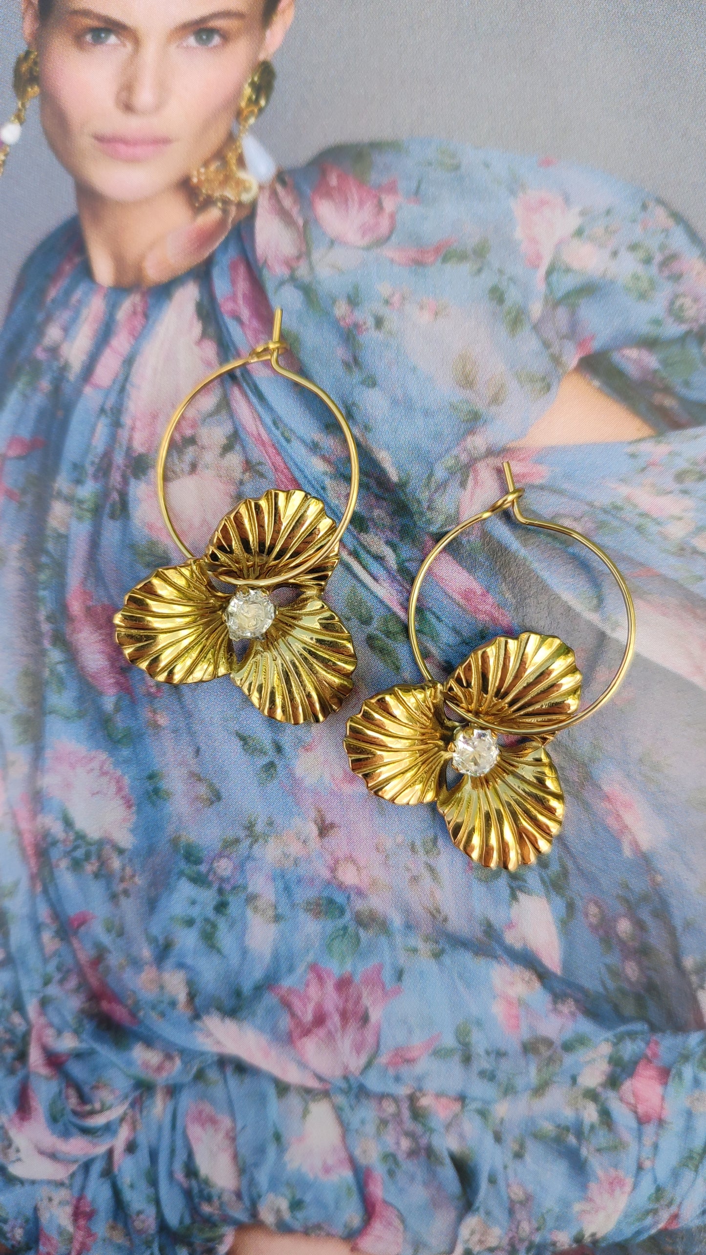 Gold Floral Hoop Earrings