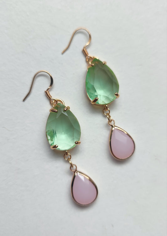 Green and Pink Statement Earrings