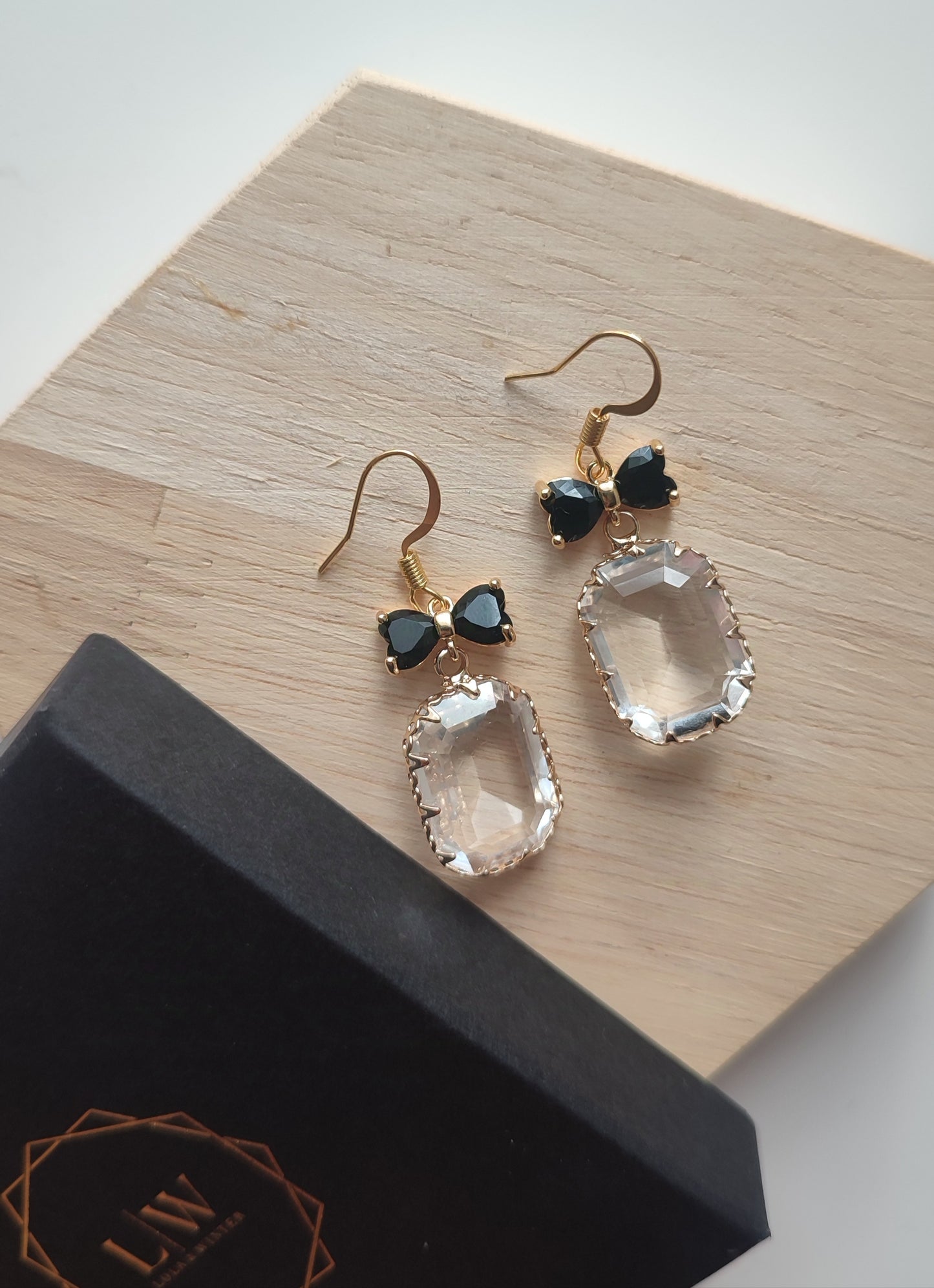 Black Bow and Glass Earrings