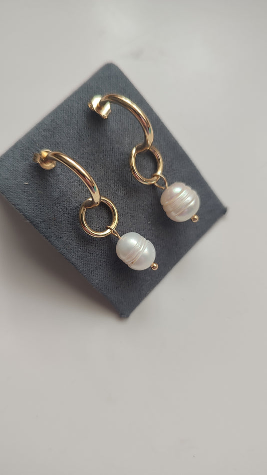 Hoop and Pearl Drop Earrings