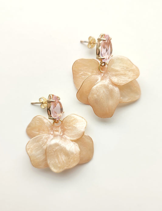 Champagne and Pink Floral Resin Earrings
