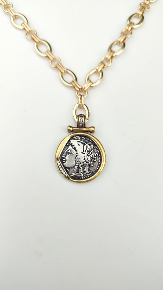 'Medusa' Coin Pendant with Chunky Chain