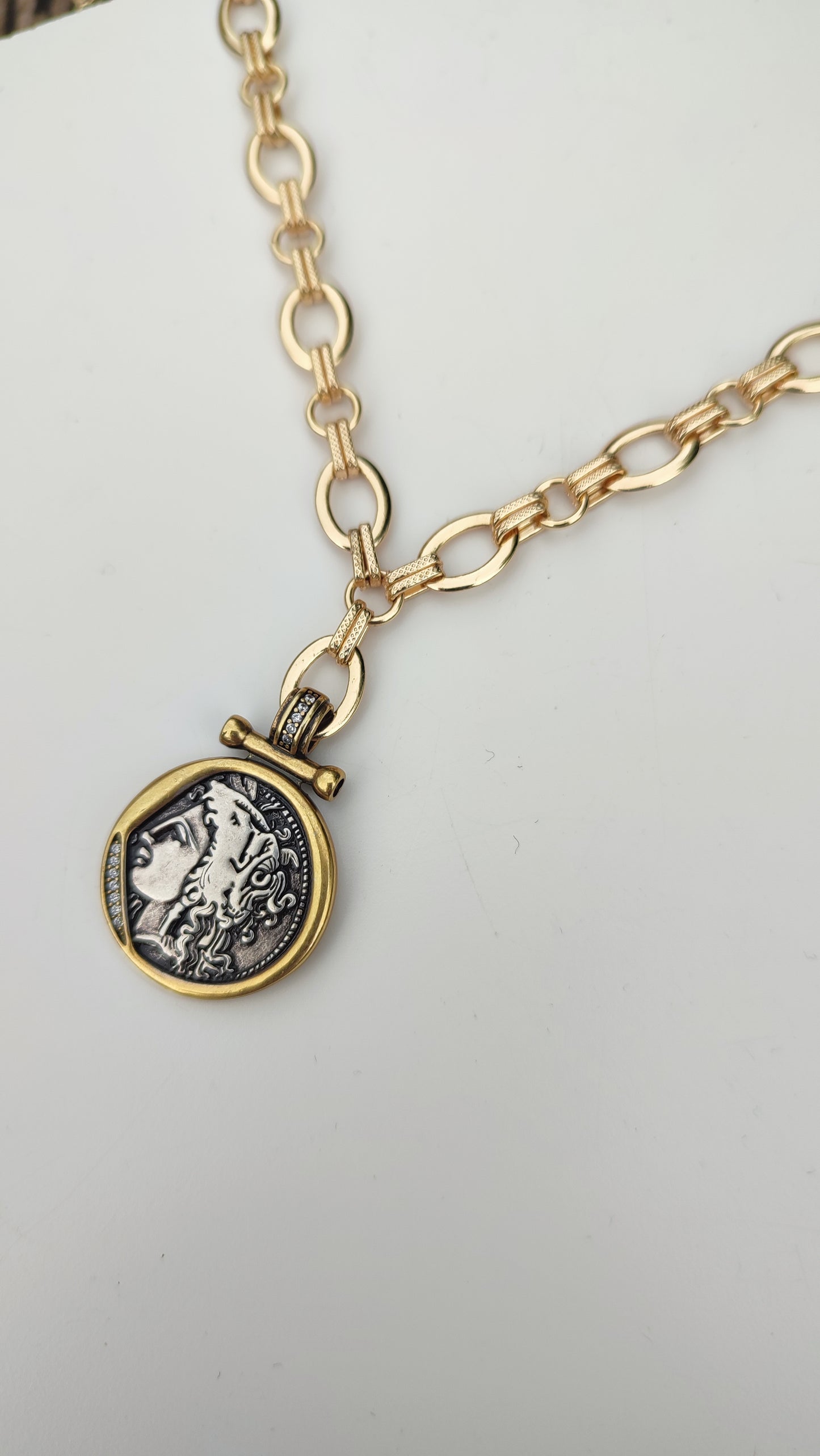 'Medusa' Coin Pendant with Chunky Chain