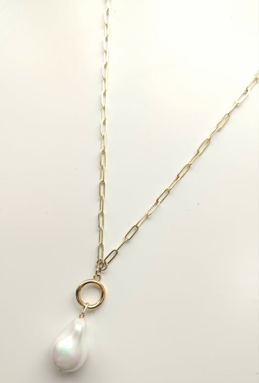 Long Paper Link Baroque Pearl Necklace