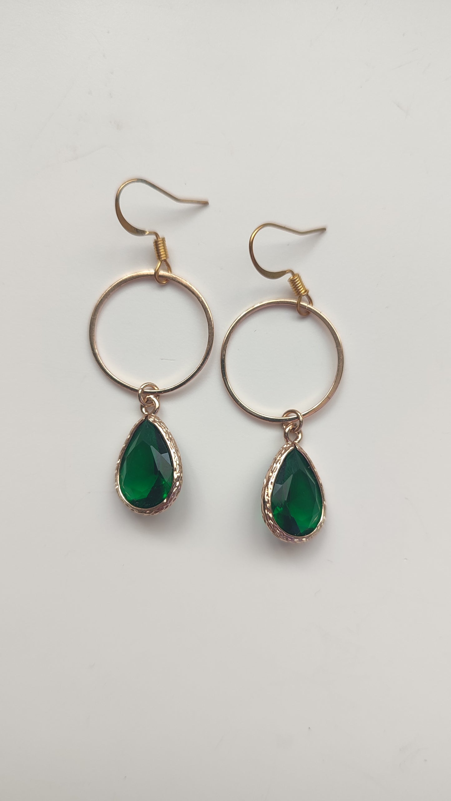 Emerald Green Hoop Drop Earrings