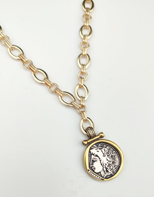 'Medusa' Coin Pendant with Chunky Chain