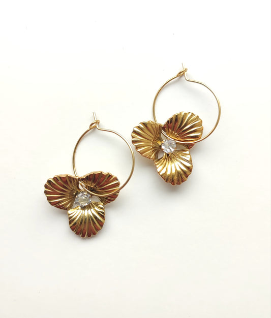 Gold Floral Hoop Earrings
