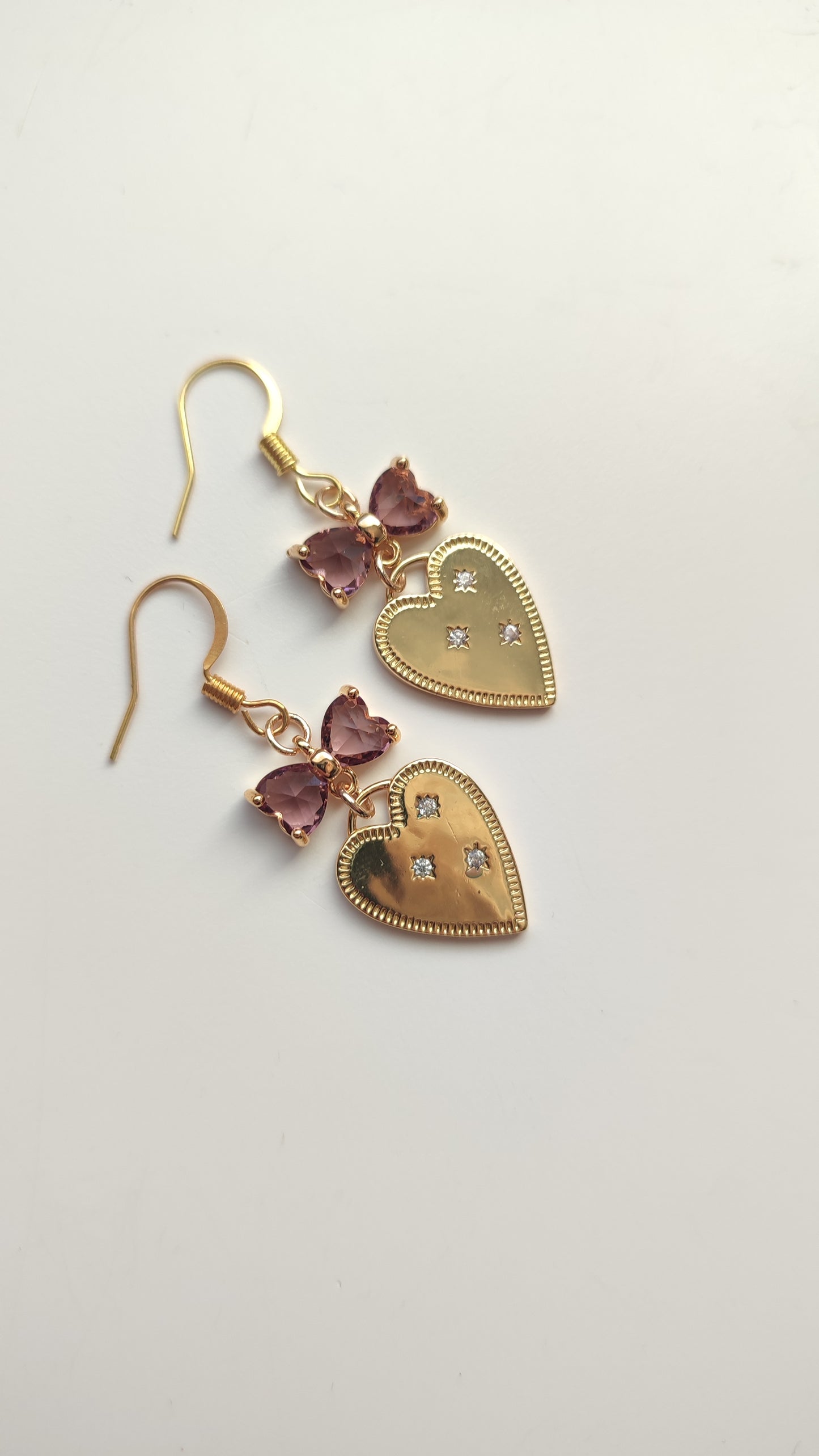 Purple Bow Heart Earrings