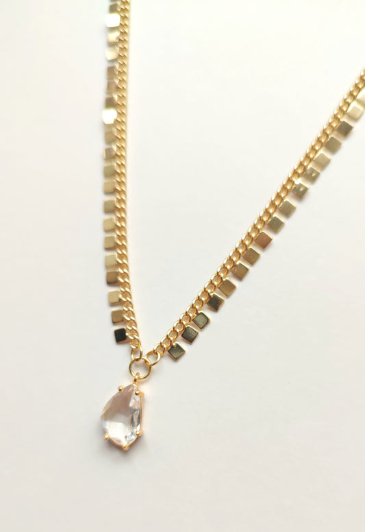 Square Design Chain with Clear Pendant