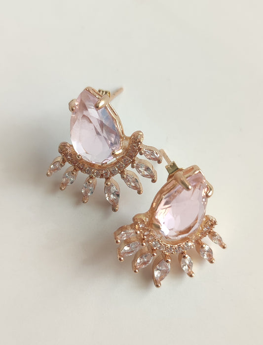 Pink Fan Design Earrings