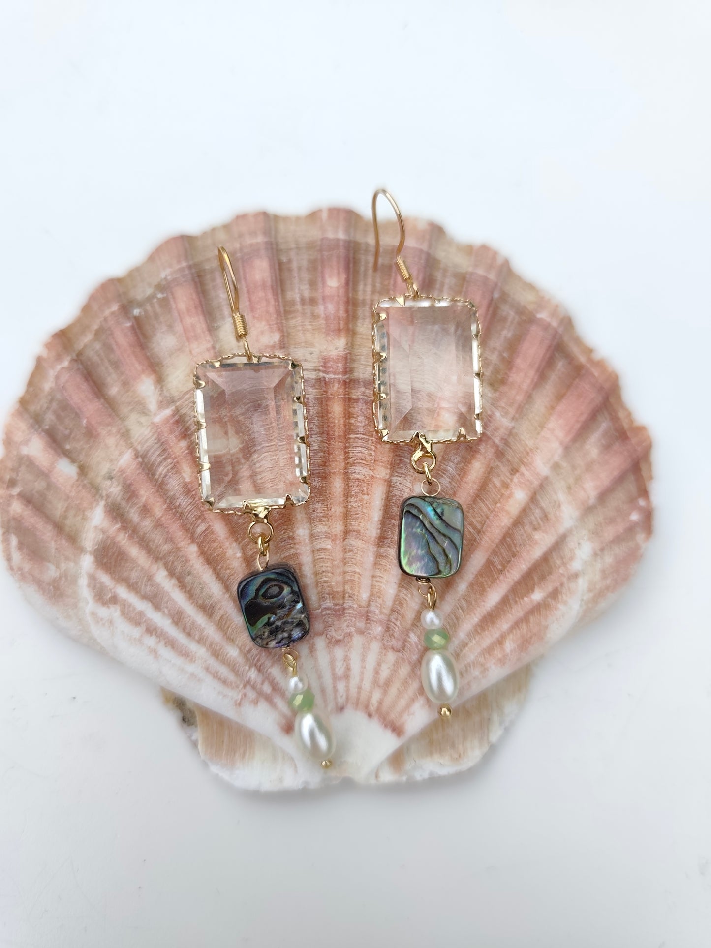 Glass, Abalone and Pearl Earrings