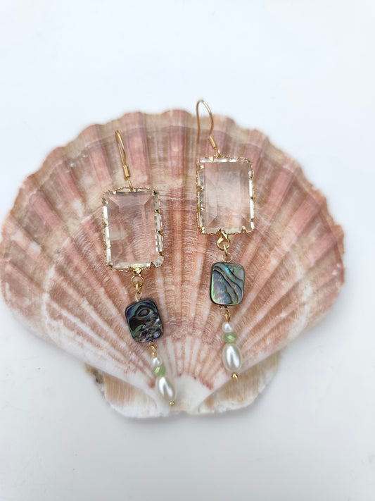 Glass, Abalone and Pearl Earrings